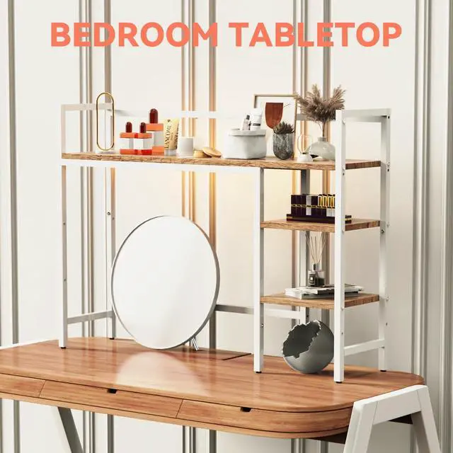 Alt view image 5 of 7 - Desktop Shelf, 4 Tier Wood Desk Hutch for Computer Monitor up to 28'' Multipurpose Countertop Desk Organizer Shelf, 38.6''Desktop Bookshelf Storage Rack for Home Office Dorm, White