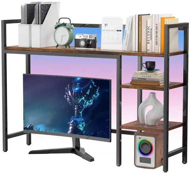 Main image of Desktop Shelf, 4 Tier Wood Desk Hutch for Computer Monitor up to 28'' Multipurpose Countertop Desk Organizer Shelf, 38.6''Desktop Bookshelf Storage Rack for Home Office Dorm, Black