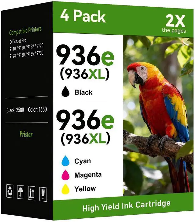 Main image of 936 Ink Cartridges Combo Pack Replacement for HP 936 Ink Cartridges 936e HP936 Compatible with HP Officejet Pro 9125e 9120e 9135e 9120 9130 9730 9730e Printers, High Yield 4 Pack (BK/C/M/Y)