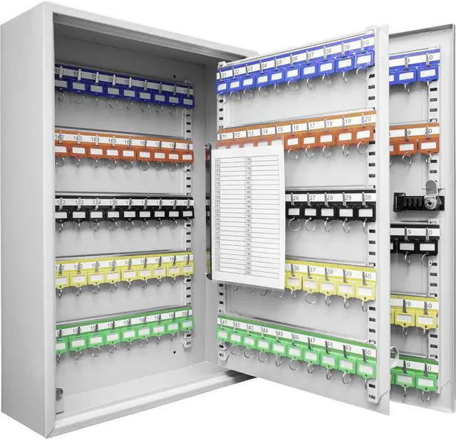 Main image of 200-Position Key Cabinet Lock Box Combination Lock, Adjustable Numbered Hooks, Color-Coded Key Tags, Steel Construction Gray Finish