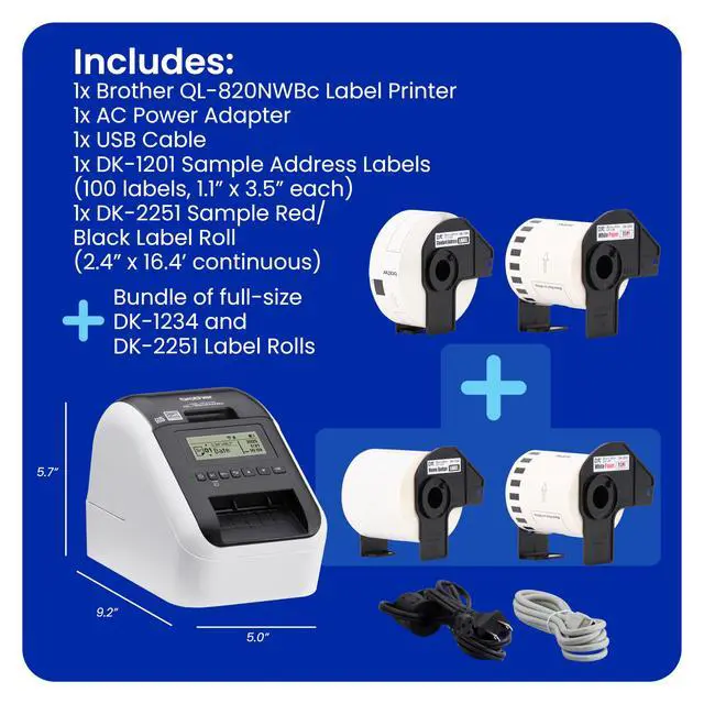 Alt view image 7 of 7 - QL-820NWBC Ultra Flexible Label Printer with Multiple Connectivity Options (Bundle with 2 Rolls of Genuine DK Label Tapes)
