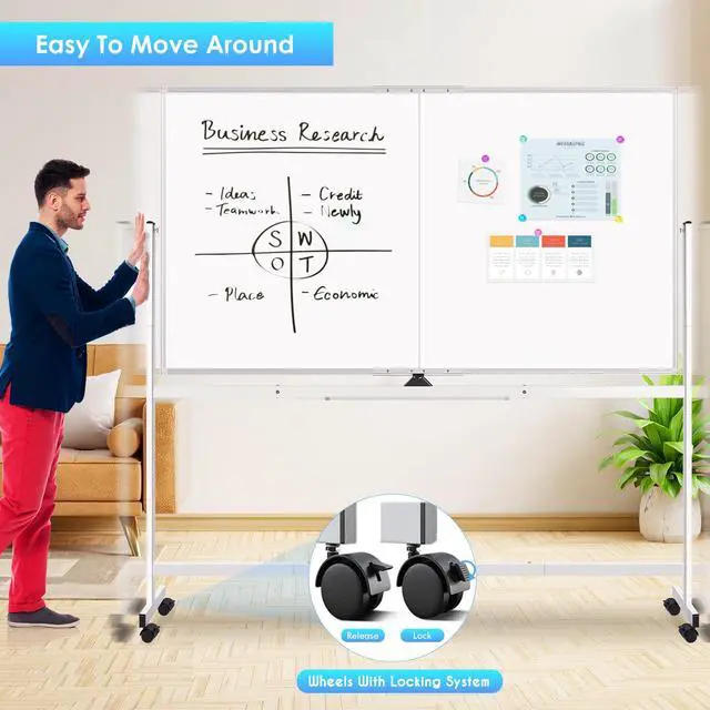 Alt view image 2 of 7 - Rolling Whiteboard, 72x48 Large Double-Sided White Board Dry Erase on Wheels, Giant Magnetic White Board Standing for Office, School, Home Office, Homeschool(72 x 48)