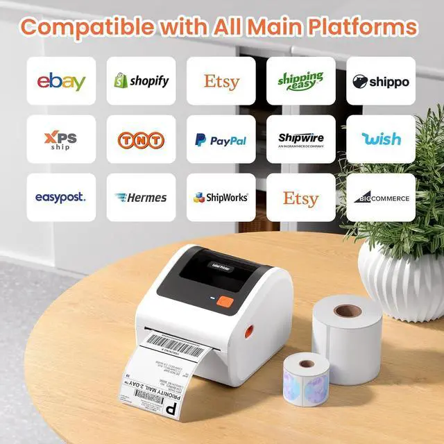 Alt view image 4 of 7 - Bluetooth Shipping Label Printer with 3 Roll Labels | D450BT White Thermal Label Printer 4x6 for Small Business, Thermal Printers Come with 750PCS 4x6 Labels (250 Labels/Roll)
