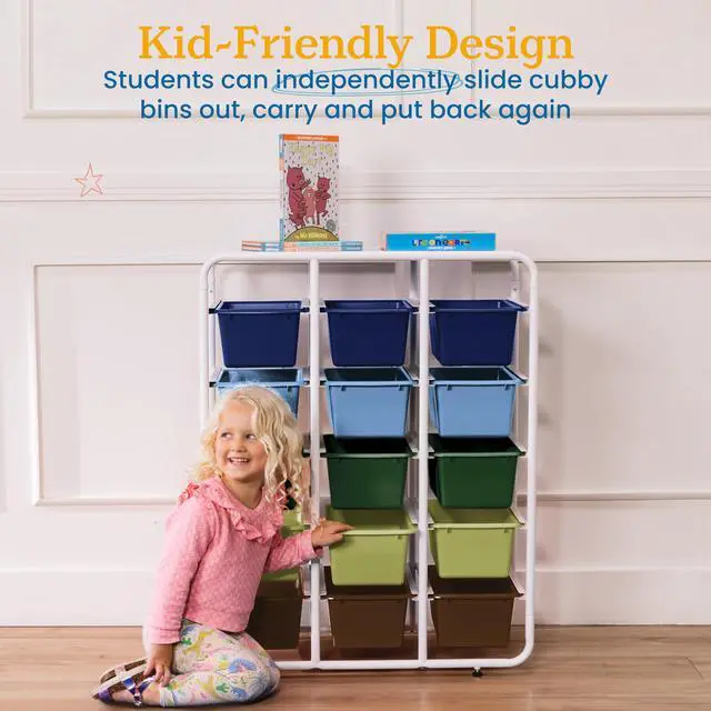 Alt view image 5 of 7 - 5-Tier Storage Rack with 15 Cubby Bins 5x3, Multipurpose Organization, Earthtone