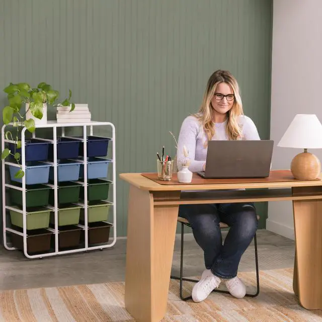 Alt view image 2 of 7 - 5-Tier Storage Rack with 15 Cubby Bins 5x3, Multipurpose Organization, Earthtone