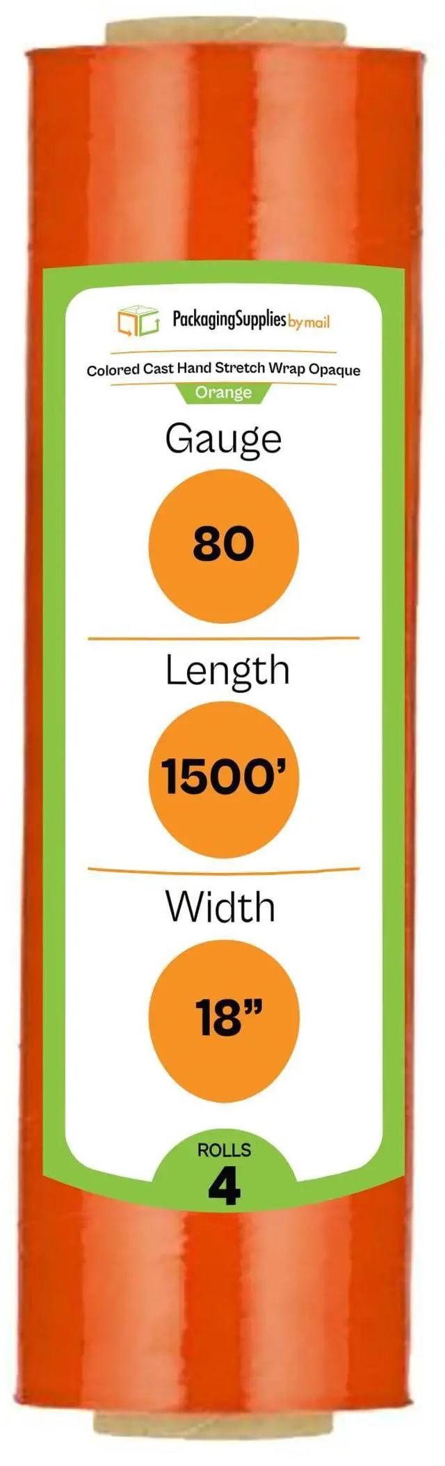 Main image of PSBM Tinted Orange Plastic Hand Stretch Film/Wrap 18" x 1500' 80 GA 4 Rolls | Stretch Wrap, Heavy Duty Plastic Film, Industrial Strength Shrink Packaging for Moving, Packing, Shipping & Storage