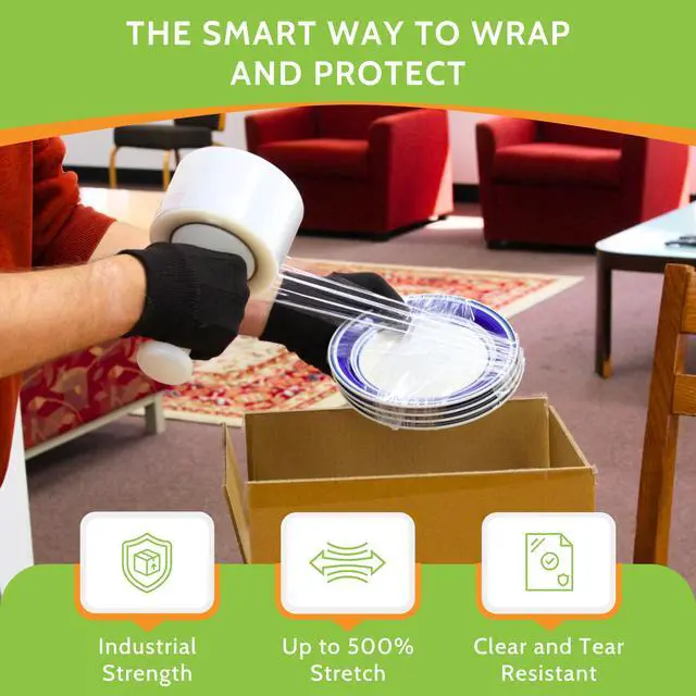 Alt view image 7 of 7 - PSBM Mini Stretch Wrap with Plastic Handle, 36 Rolls 3 Inch x 650 Feet 100 Gauge Heavy Duty Clear Plastic Wrap Industrial Strength Shrink Film for Moving, Packing & Shipping