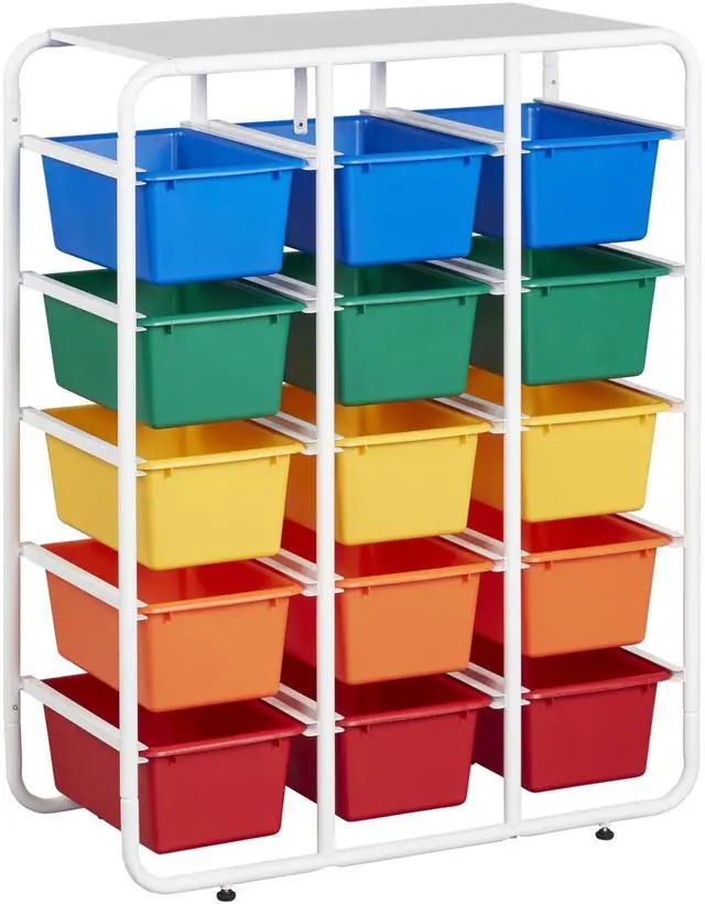 Main image of 5-Tier Storage Rack with 15 Cubby Bins 5x3, Multipurpose Organization, Primary