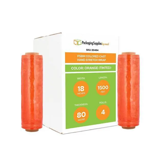 Alt view image 2 of 7 - PSBM Tinted Orange Plastic Hand Stretch Film/Wrap 18" x 1500' 80 GA 4 Rolls | Stretch Wrap, Heavy Duty Plastic Film, Industrial Strength Shrink Packaging for Moving, Packing, Shipping & Storage