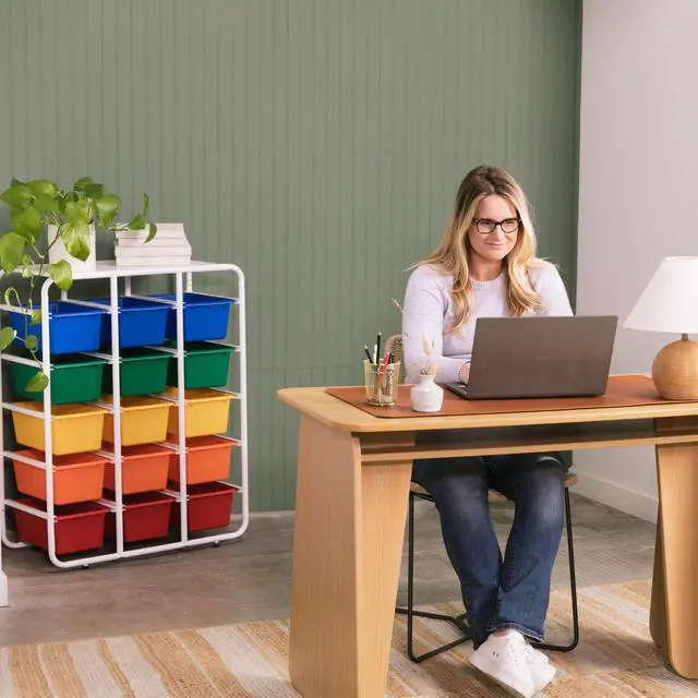 Alt view image 2 of 7 - 5-Tier Storage Rack with 15 Cubby Bins 5x3, Multipurpose Organization, Primary