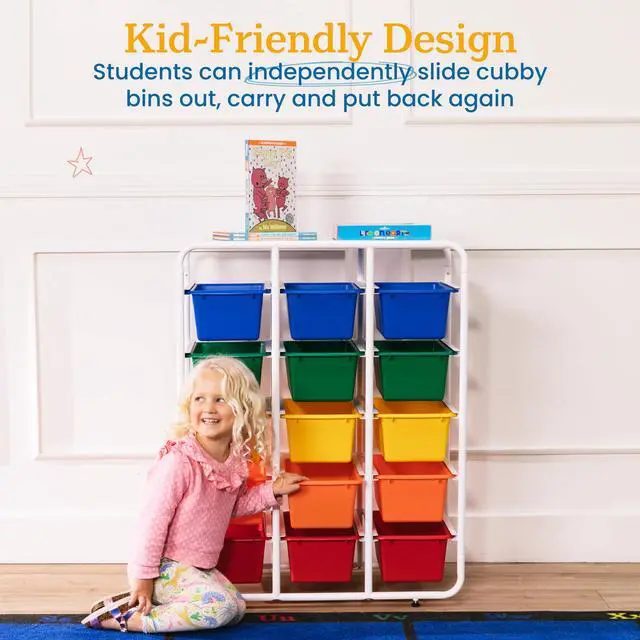 Alt view image 5 of 7 - 5-Tier Storage Rack with 15 Cubby Bins 5x3, Multipurpose Organization, Primary