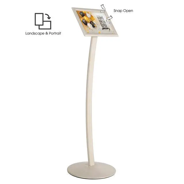 Alt view image 2 of 7 - Curved Menu Board, 8.5x11 Pedestal Sign Holder White Pearlic Floor Standing Aluminum Front Loading Easy Open Poster Message Advertisement Holder For Restaurant Cafe Hotel