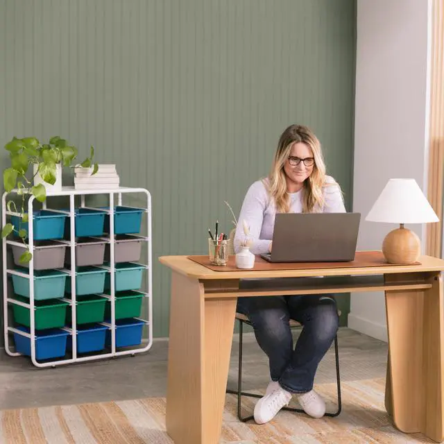 Alt view image 2 of 7 - 5-Tier Storage Rack with 15 Cubby Bins 5x3, Multipurpose Organization, Contemporary