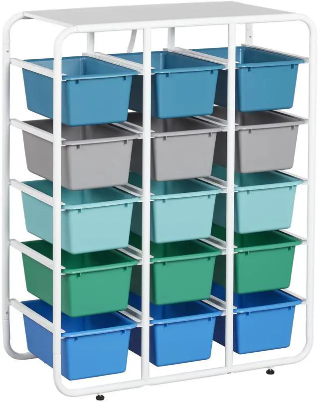 Main image of 5-Tier Storage Rack with 15 Cubby Bins 5x3, Multipurpose Organization, Contemporary