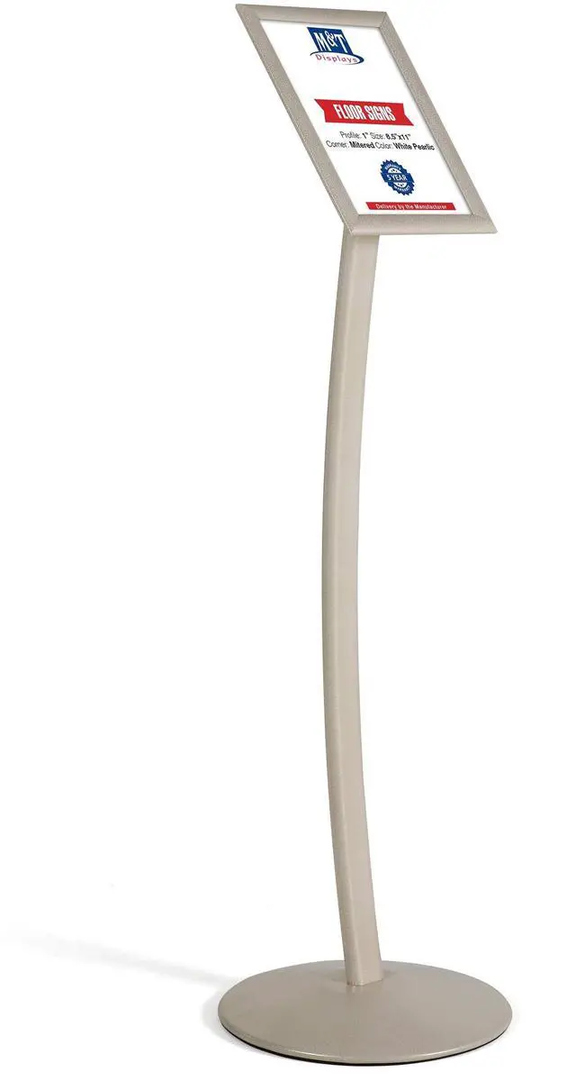 Main image of Curved Menu Board, 8.5x11 Pedestal Sign Holder White Pearlic Floor Standing Aluminum Front Loading Easy Open Poster Message Advertisement Holder For Restaurant Cafe Hotel