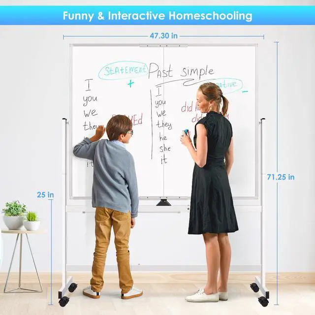 Alt view image 4 of 7 - Rolling Whiteboard, 48x48 Large Magnetic White Board with Stands, Big Double-Sided White Board Dry Erase on Wheels for Homeschool, Home Office, Office, School