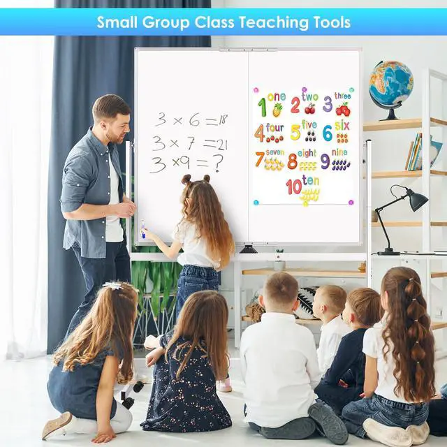 Alt view image 6 of 7 - Rolling Whiteboard, 48x48 Large Magnetic White Board with Stands, Big Double-Sided White Board Dry Erase on Wheels for Homeschool, Home Office, Office, School