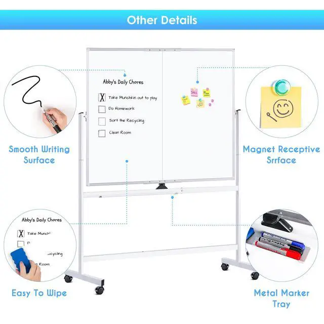 Alt view image 7 of 7 - Rolling Whiteboard, 48x48 Large Magnetic White Board with Stands, Big Double-Sided White Board Dry Erase on Wheels for Homeschool, Home Office, Office, School
