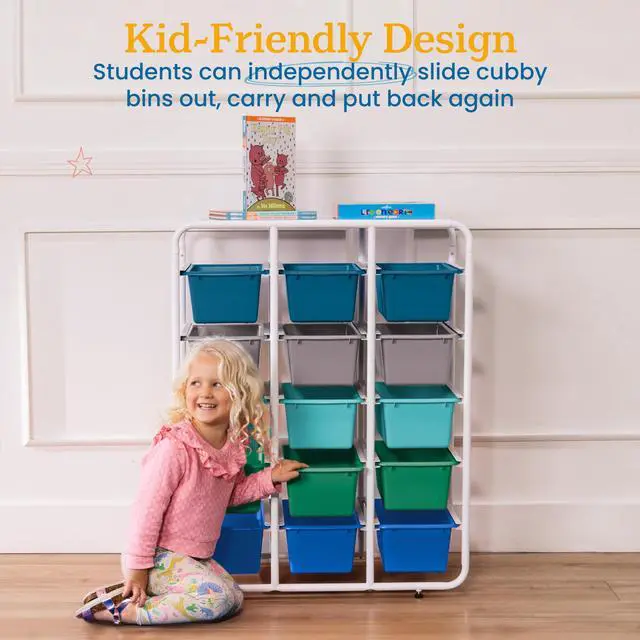 Alt view image 5 of 7 - 5-Tier Storage Rack with 15 Cubby Bins 5x3, Multipurpose Organization, Contemporary