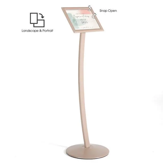 Alt view image 2 of 7 - Curved Menu Board, 8.5x11 Pedestal Sign Holder Pale Rose Floor Standing Aluminum Front Loading Easy Open Poster Message Advertisement Holder For Restaurant Cafe Hotel