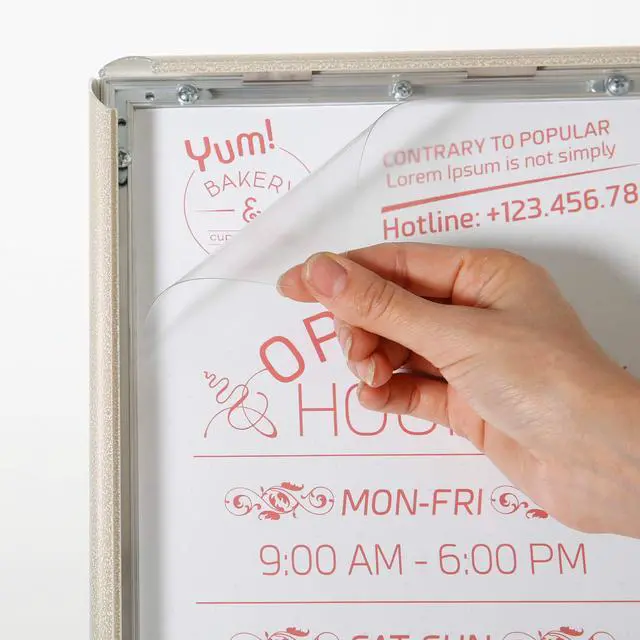 Alt view image 6 of 7 - Curved Menu Board, 8.5x11 Pedestal Sign Holder White Pearlic Floor Standing Aluminum Front Loading Easy Open Poster Message Advertisement Holder For Restaurant Cafe Hotel