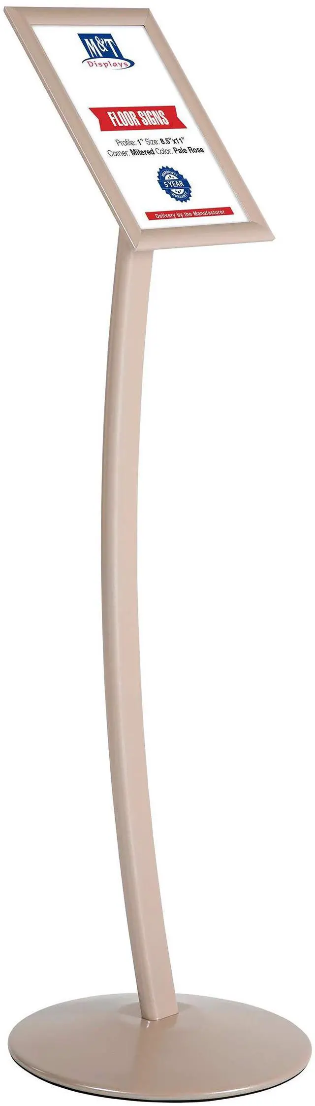 Main image of Curved Menu Board, 8.5x11 Pedestal Sign Holder Pale Rose Floor Standing Aluminum Front Loading Easy Open Poster Message Advertisement Holder For Restaurant Cafe Hotel