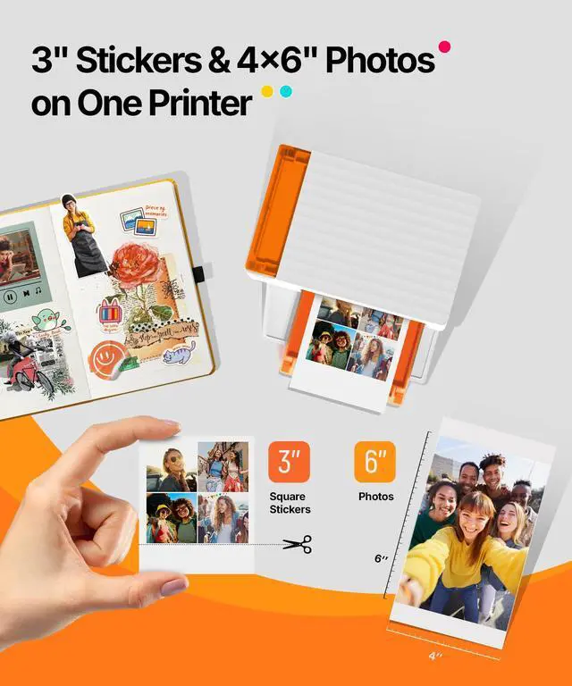 Alt view image 2 of 7 - Amber M110 Bluetooth Photo Printer 80 Sheets, Portable Photo Printer for iPhone, Thermal Dye Sublimation, Picture Printer 60 Sheets 4x6 Paper & 20 Sheets 3" Square Sticker Paper & 2 Cartridges