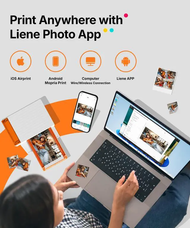 Alt view image 7 of 7 - Amber M110 Bluetooth Photo Printer 80 Sheets, Portable Photo Printer for iPhone, Thermal Dye Sublimation, Picture Printer 60 Sheets 4x6 Paper & 20 Sheets 3" Square Sticker Paper & 2 Cartridges