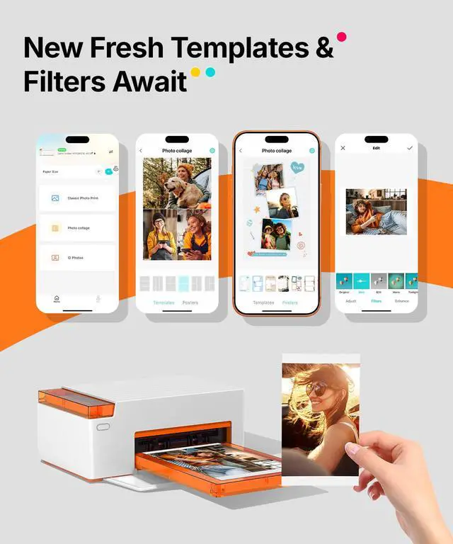 Alt view image 5 of 7 - Amber M110 Bluetooth Photo Printer 80 Sheets, Portable Photo Printer for iPhone, Thermal Dye Sublimation, Picture Printer 60 Sheets 4x6 Paper & 20 Sheets 3" Square Sticker Paper & 2 Cartridges