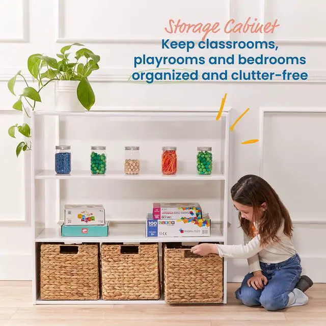 Alt view image 4 of 7 - Streamline 3-Shelf Storage Cabinet, 36in High, Double-Sided Display, White Wash