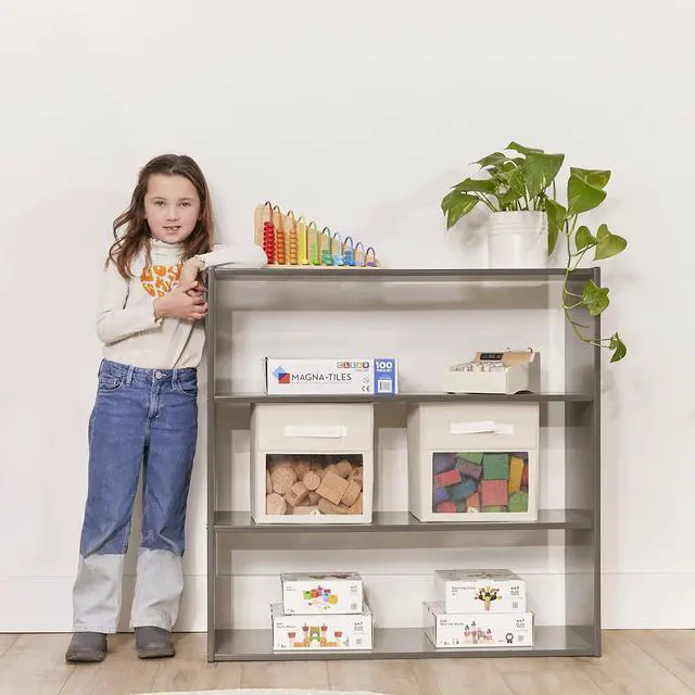 Alt view image 2 of 7 - Streamline 3-Shelf Double-Sided Storage Cabinet, 36in, Classroom Furniture, Grey Wash