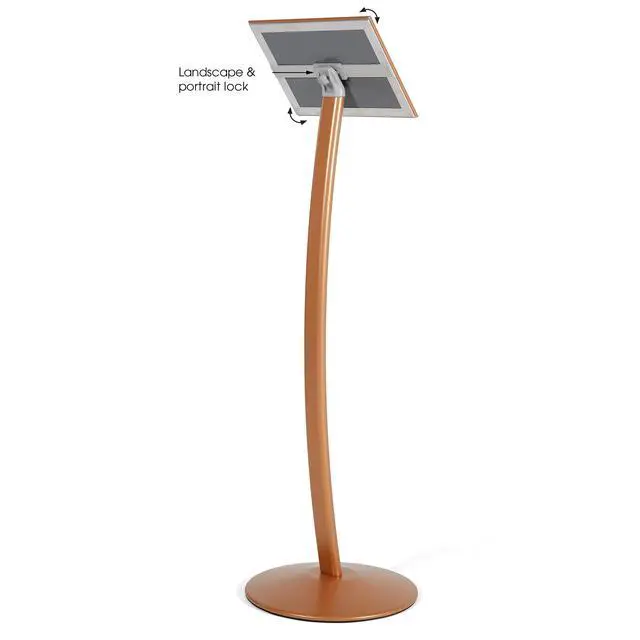 Alt view image 3 of 7 - Curved Menu Board, 8.5x11 Pedestal Sign Holder Copper Floor Standing Aluminum Front Loading Easy Open Poster Message Advertisement Holder For Restaurant Cafe Hotel