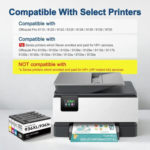 Alt view image 3 of 6 - 936 Ink Cartridges Combo Pack Replacement for HP 936 Ink Cartridges 936e HP936 Compatible with HP Officejet Pro 9125e 9120e 9135e 9120 9130 9730 9730e Printers, High Yield 4 Pack (BK/C/M/Y)