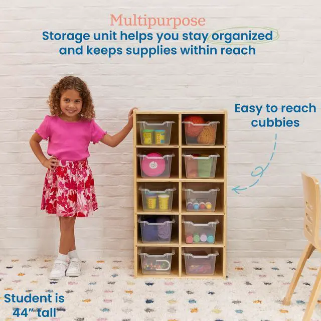 Alt view image 5 of 7 - Streamline 10 Cubby Tray Cabinet and 10 Scoop Front Bins, 5x2, Kids Furniture, Clear