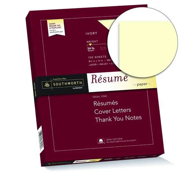 Alt view image 2 of 5 - ® 100% Cotton Résumé Paper, 8 1/2" x 11", 24 Lb, 100% Recycled, Ivory, 100 Count (Pack of 12)