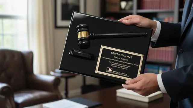 Alt view image 2 of 3 - Custom Engraved Gavel Plaque Award | Free Engraving, 12x9 Inches, Metal Mounted Gavel, Brass Plate, Judges Board Members Chairpersons Auctioneers