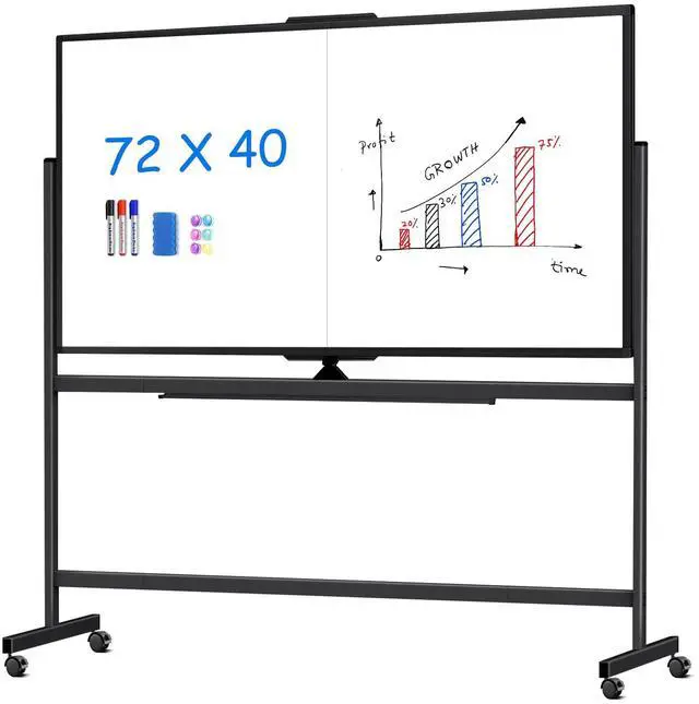 Main image of 72 x 40 Double Sided Rolling Whiteboard, Mobile Whiteboard Magnetic White Board - Large Reversible Dry Erase Board Easel Standing Board on Wheels with Stand (72 x 40 Black)