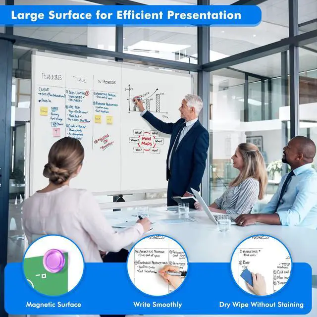 Alt view image 6 of 7 - 60 x 48 Double Sided Rolling Whiteboard, Mobile Whiteboard Magnetic White Board - Large Reversible Dry Erase Board Easel Standing Board on Wheels with Stand (60 x 48)