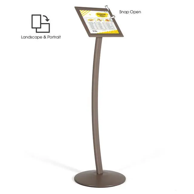 Alt view image 2 of 7 - Curved Menu Board, 8.5x11 Pedestal Sign Holder Earth Color Floor Standing Aluminum Front Loading Easy Open Poster Message Advertisement Holder For Restaurant Cafe Hotel