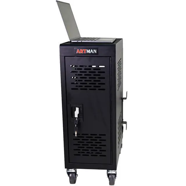 Alt view image 7 of 7 - Laptop Charging Cart, 16 Device Tablet Storage Carts for iPad Up to 16.3" Screen Size, Mobile Charging Station for Classroom, with Cord Organizer, Front and Back Access Locking Cabinet Black
