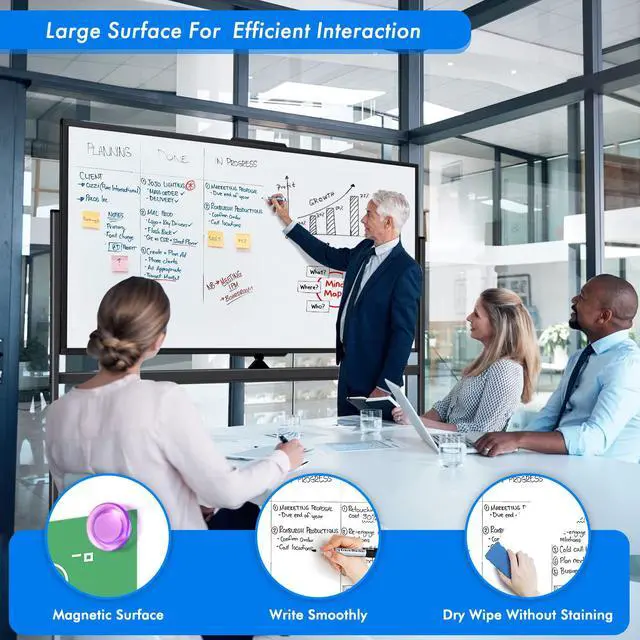 Alt view image 5 of 7 - 72 x 40 Double Sided Rolling Whiteboard, Mobile Whiteboard Magnetic White Board - Large Reversible Dry Erase Board Easel Standing Board on Wheels with Stand (72 x 40 Black)