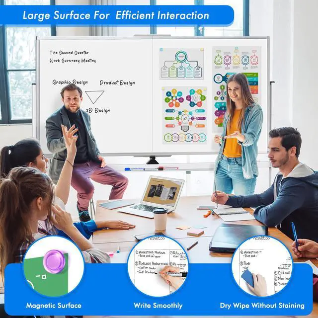 Alt view image 2 of 7 - Rolling Whiteboard, 72x40 Large Double-Sided White Board Dry Erase on Wheels, Giant Magnetic White Board Standing for Office, School, Home Office, Homeschool(72 x 40)