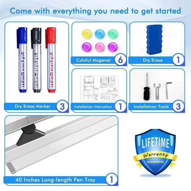 Alt view image 6 of 7 - Rolling Whiteboard, 72x40 Large Double-Sided White Board Dry Erase on Wheels, Giant Magnetic White Board Standing for Office, School, Home Office, Homeschool(72 x 40)