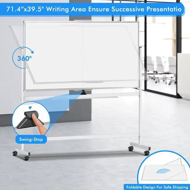 Alt view image 3 of 7 - Rolling Whiteboard, 72x40 Large Double-Sided White Board Dry Erase on Wheels, Giant Magnetic White Board Standing for Office, School, Home Office, Homeschool(72 x 40)