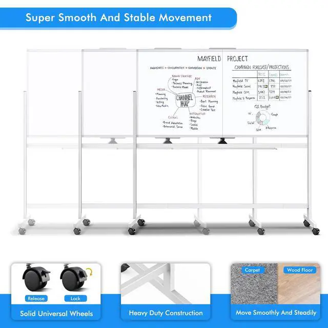 Alt view image 7 of 7 - Rolling Whiteboard, 72x40 Large Double-Sided White Board Dry Erase on Wheels, Giant Magnetic White Board Standing for Office, School, Home Office, Homeschool(72 x 40)