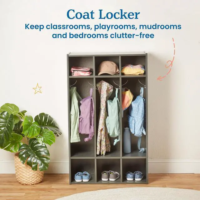 Alt view image 3 of 7 - Streamline 3-Section Coat Locker with Cubby Storage, Classroom Furniture, Grey Wash
