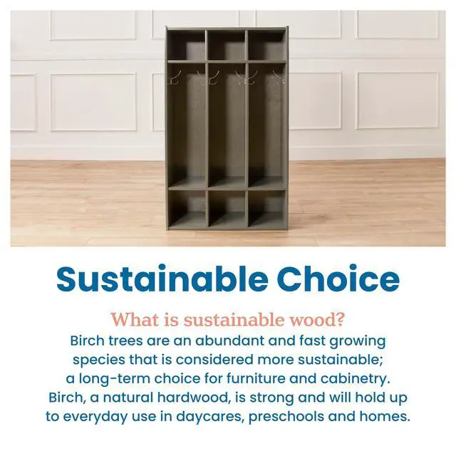 Alt view image 7 of 7 - Streamline 3-Section Coat Locker with Cubby Storage, Classroom Furniture, Grey Wash