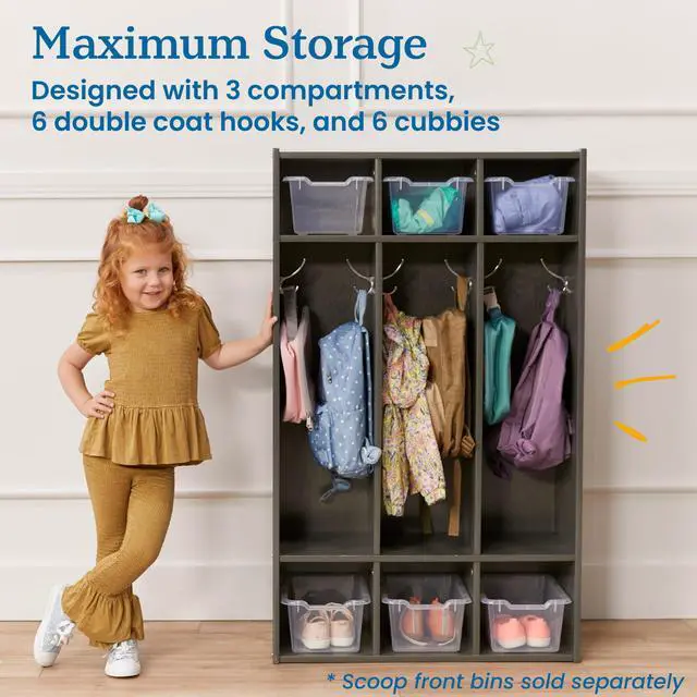 Alt view image 4 of 7 - Streamline 3-Section Coat Locker with Cubby Storage, Classroom Furniture, Grey Wash