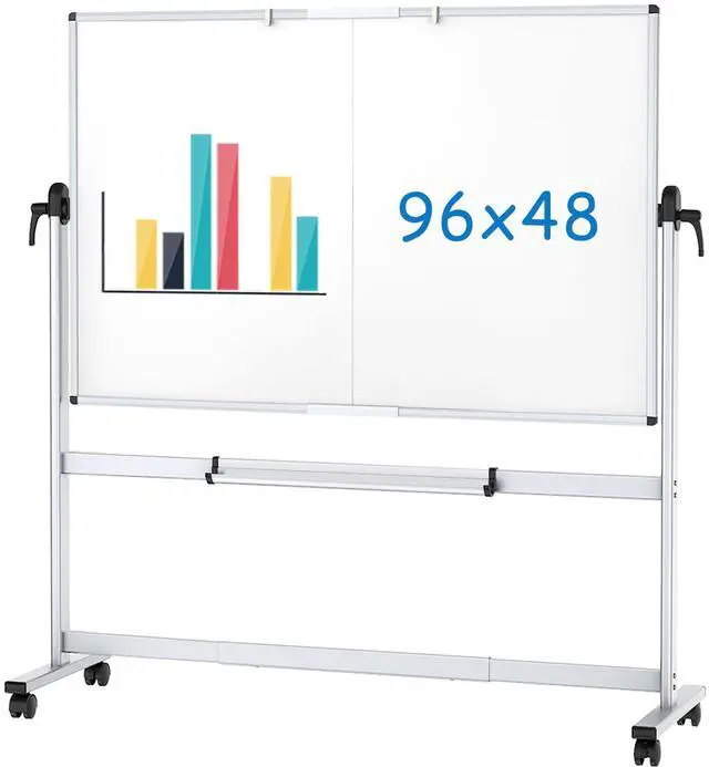 Main image of Rolling Whiteboard, 96" x 48" Mobile White Board with Stand | 8' x 4' Double-Sided Standing Magnetic Dry Erase Board on Wheels for School Office Home