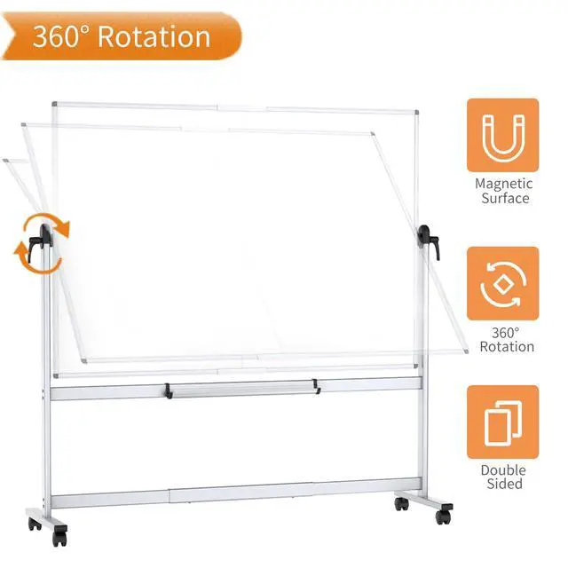 Alt view image 3 of 6 - Rolling Whiteboard, 60" x 48" Mobile White Board with Stand | 5' x 4' Double-Sided Standing Magnetic Dry Erase Board on Wheels for School Office Home